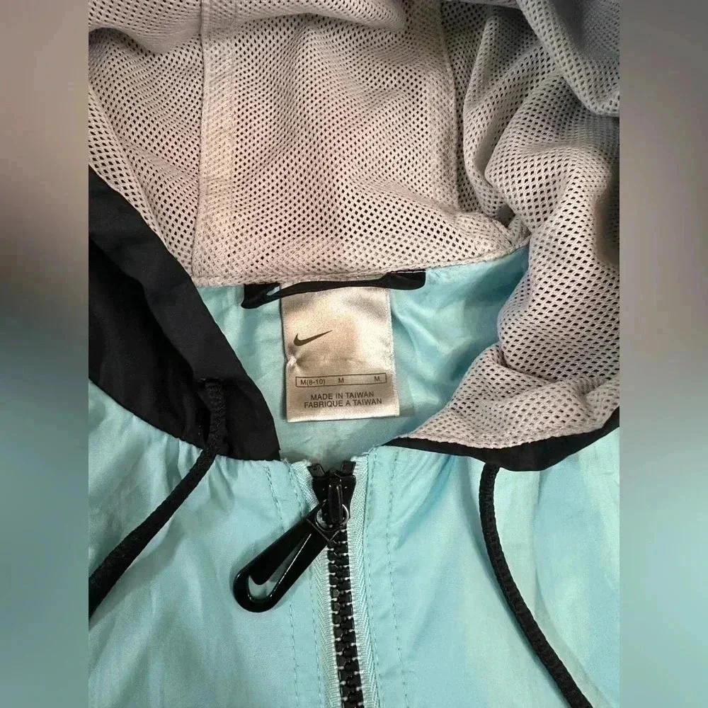 Nike 90’s Y2K Teal Black Full Zip Hooded Windbreaker Jacket Women's Size Medium